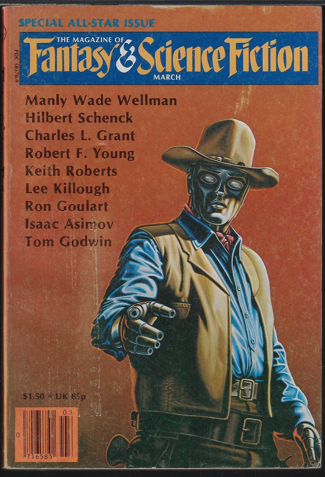F&SF (HILBERT SCHENCK; KEITH ROBERTS; MANLY WADE WELLMAN; TOM GODWIN; RON GOULART; CHARLES L. GRANT; DAVID LUBKIN; ROBERT F. YOUNG; LEE KILLOUGH) - The Magazine of Fantasy and Science Fiction (F&Sf): March, Mar. 1980
